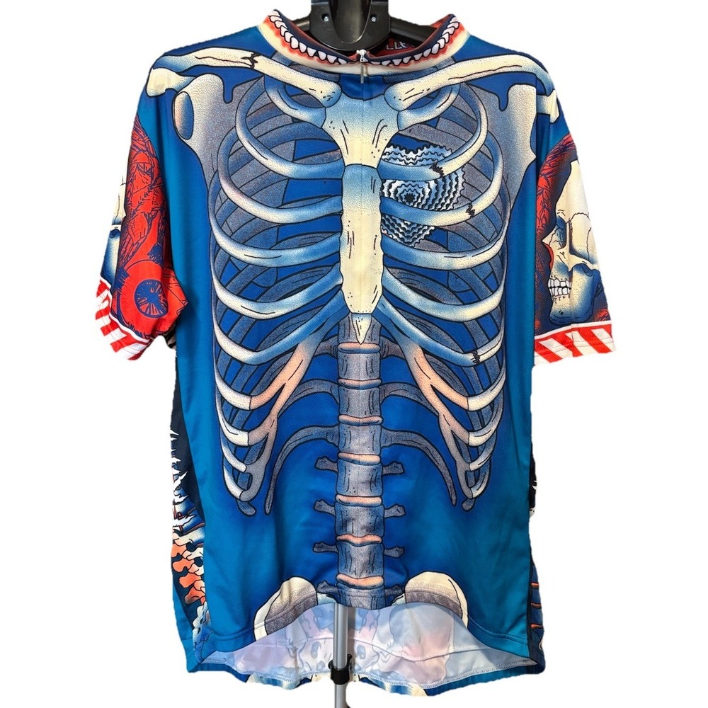 Primal Bone Collector Mens 5X Skeleton Cycling Jersey Blue Full Zip Halloween